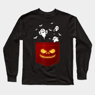 Funny Halloween Ghosts Peeking Pocket Shirt Halloween Long Sleeve T-Shirt